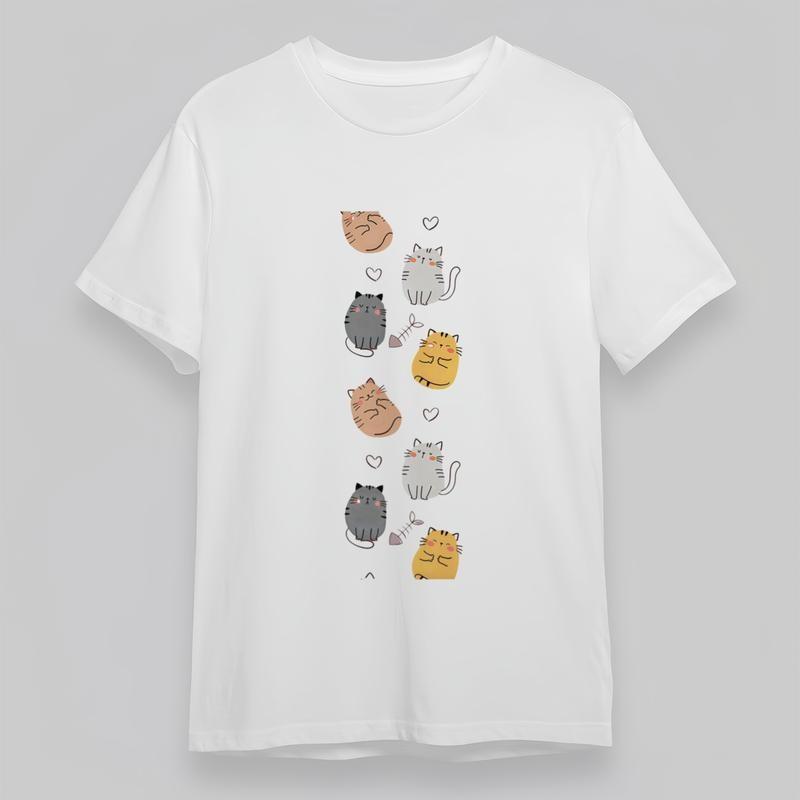 

Women s Plus Size Soft Classic T-Shirt Six Colorful Cartoon Cats With Hearts Tee L