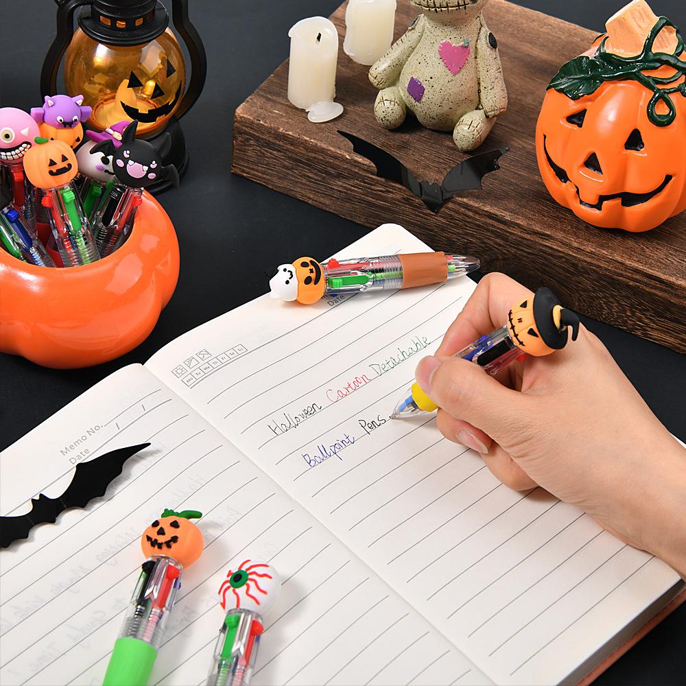 5/10 Stück Halloween Stifte Mini 4-in-1 Farben Einziehbar Bunter Kugelschreiber Kürbis Geist Fledermaus Schreibwaren Schulparty Geschenk