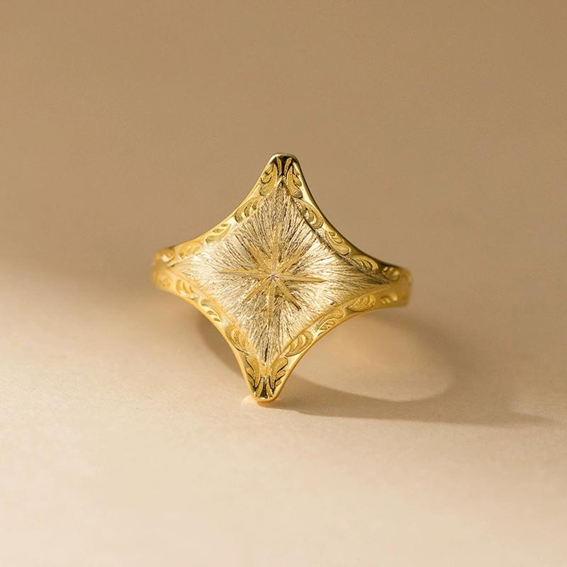 

ANENJERY Кольцо Звезда Ромба с Матовой Отделкой для Женщин Винтажный Французский Роскошный Дизайн Украшения Ручной Работы Подарки Оптом золотой