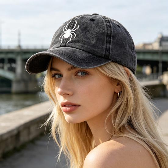 Embroidery Pattern Baseball Hat, Adjustable Back Buckle Retro Distressed Style Baseball Cap, Washed Cotton Fabric Outdoor Sunshade Hat