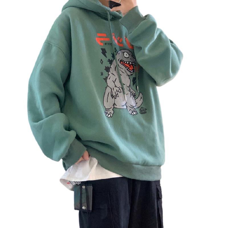 Man Woman Oversize Hoodie Spring Autumn Loose Cartoon Dinosaur Printing Pattern Drawstring Hoodie