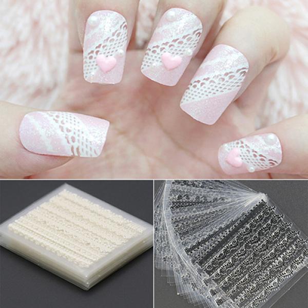 30 листов 3D кружевные наклейки для дизайна ногтей черно-белые DIY советы наклейка маникюрные инструменты чёрный