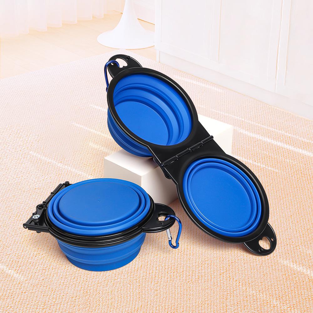 Foldable TPE Pet Double Bowl - 350ml Portable Two-in-One for Dogs & Cats