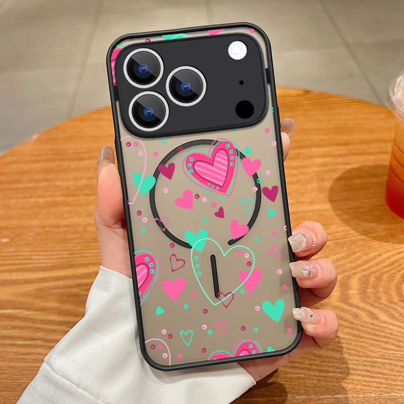 Love Hearts Print Case For iPhone 17 Pro Max Case iPhone 16 15 14 13 Pro Max 17E Magnetic For Magsafe Thin Ring Hybrid TPU+PC Matte Cover