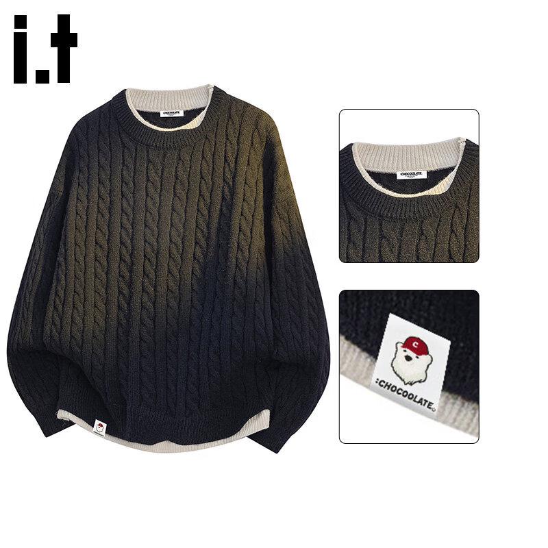 :CHOCOOLATEit Men s Casual Fake Two-Piece Cable Knit Sweater 3XL