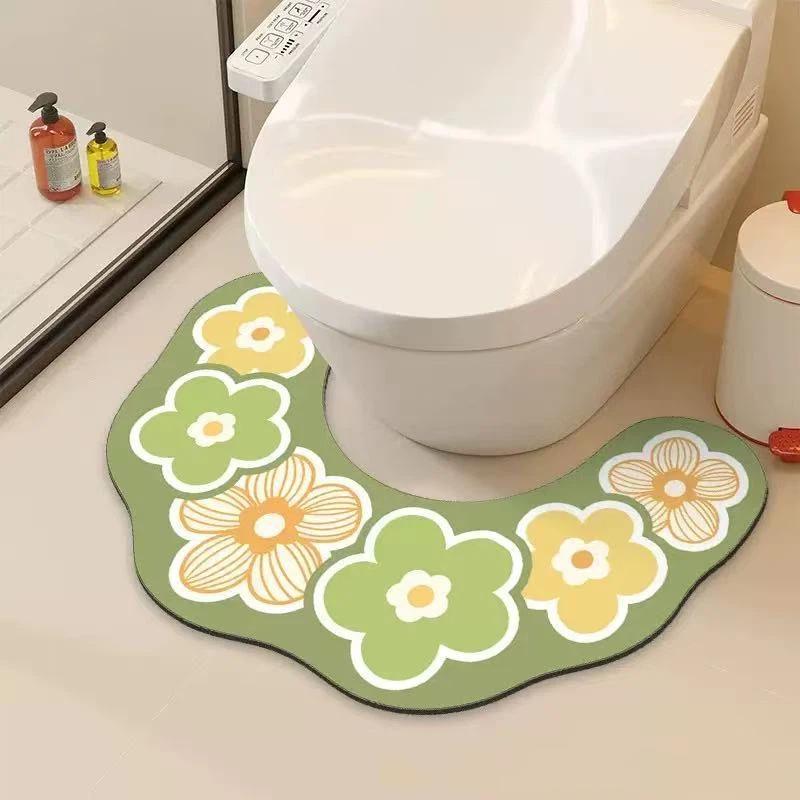Alfombrilla de Suelo para Inodoro de Baño Antisalpicaduras Absorbente de Agua Secado Rápido Forma de U Suave Barro de Diatomeas Alfombra Antideslizante Para Uso en Baño Inodoro