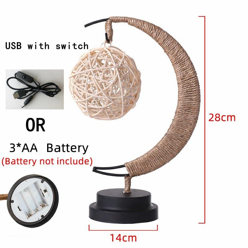 Led Stars / Moon / Apple / Sepak Takraw / Christmas Gift Handmade Hemp Rope Wrought Iron Night Light Party Room Decoration Light