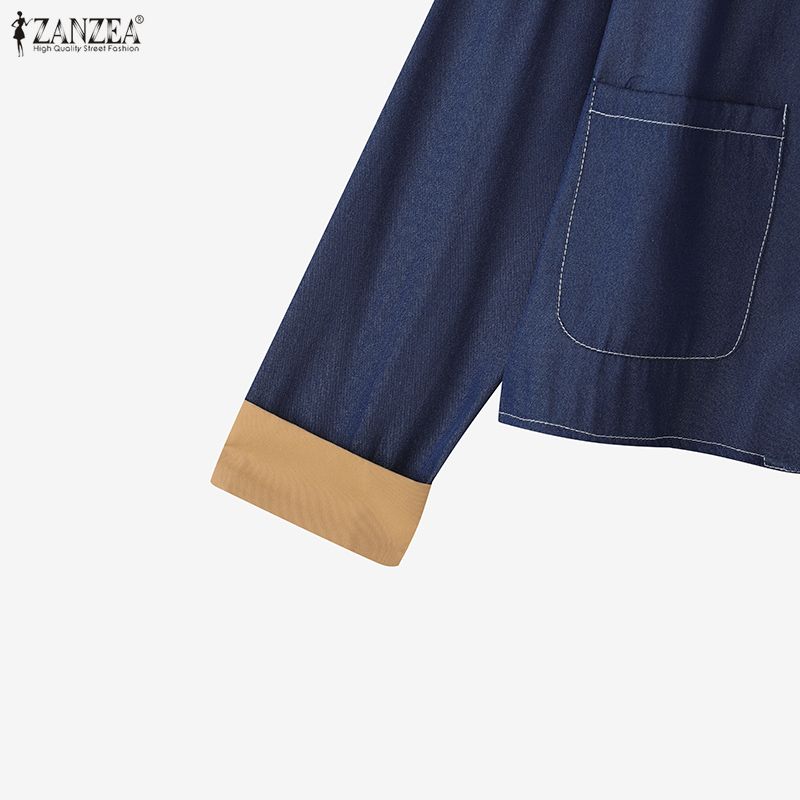 ZANZEA Women Round Neck Loose Long Sleeve Casual Blouse