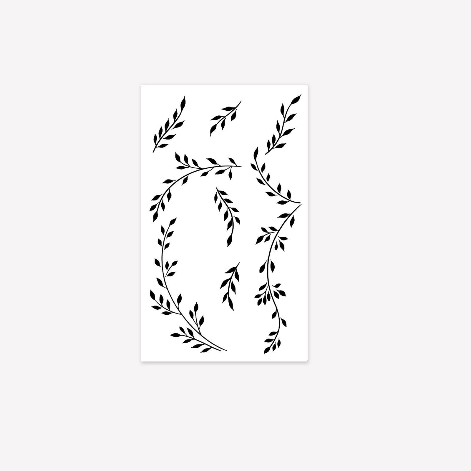 

Minimal Branch And Leaf Tattoo Stickers, Waterproof And Long-Lasting, Thin Line Vines, Finger Tattoos On The Back Of Girls Hands 9*15