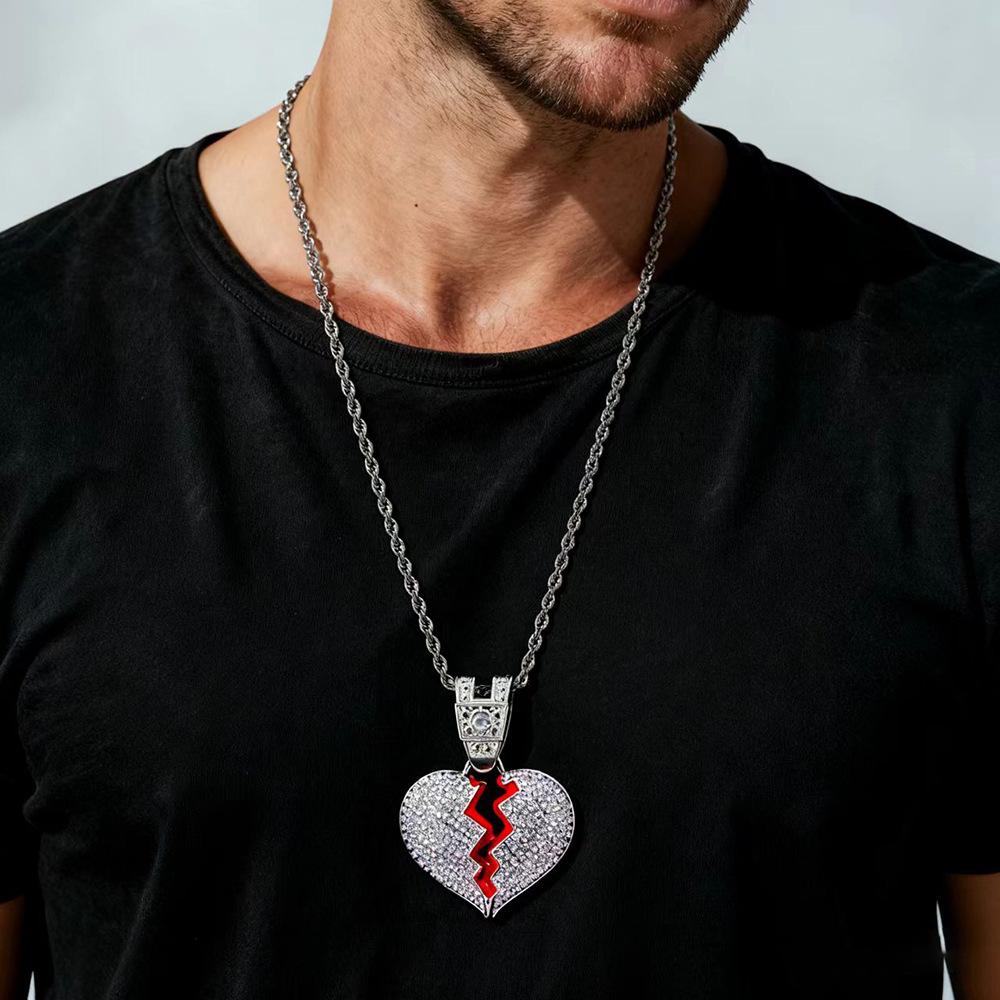 Jewelry Gun Black Purple Diamond Broken Heart Pendant 3mm Fried Dough Twists Chain Necklace Jewelry European and American Personality Fashion