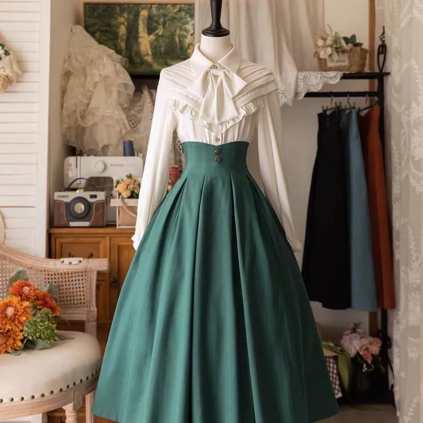 Autumn Winter Lolita Women's Y2K Half Skirt Elegant CLA Slim Fit Classical Simple Long Skirt Versatile