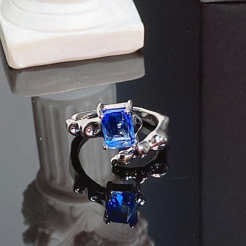 Aquamarine Series Pear-Shaped Zir*****Pen Ring Niche Design Irregular Ring French Index Finger Ring Women