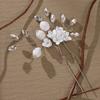 Handmade ceramic flower hairpin retro all-match wedding hairpin headdress white flower rhinestone pin for women