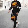 Men Black White Side Stripe Thanksgiving Pumpkin Maple Print Long Sleeve Sweatshirt Jogger Pants Two Piece Outfit