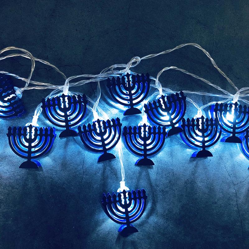 1.65m Eid Mubarak Decorative Lamp String Chanukah Hanukkah Candlestick Pentagram LED Lamp Ramadan Festival Party Decorations