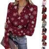Women's Fashion Casual Christmas Print V-Neck Long Sleeve Button-Down Top