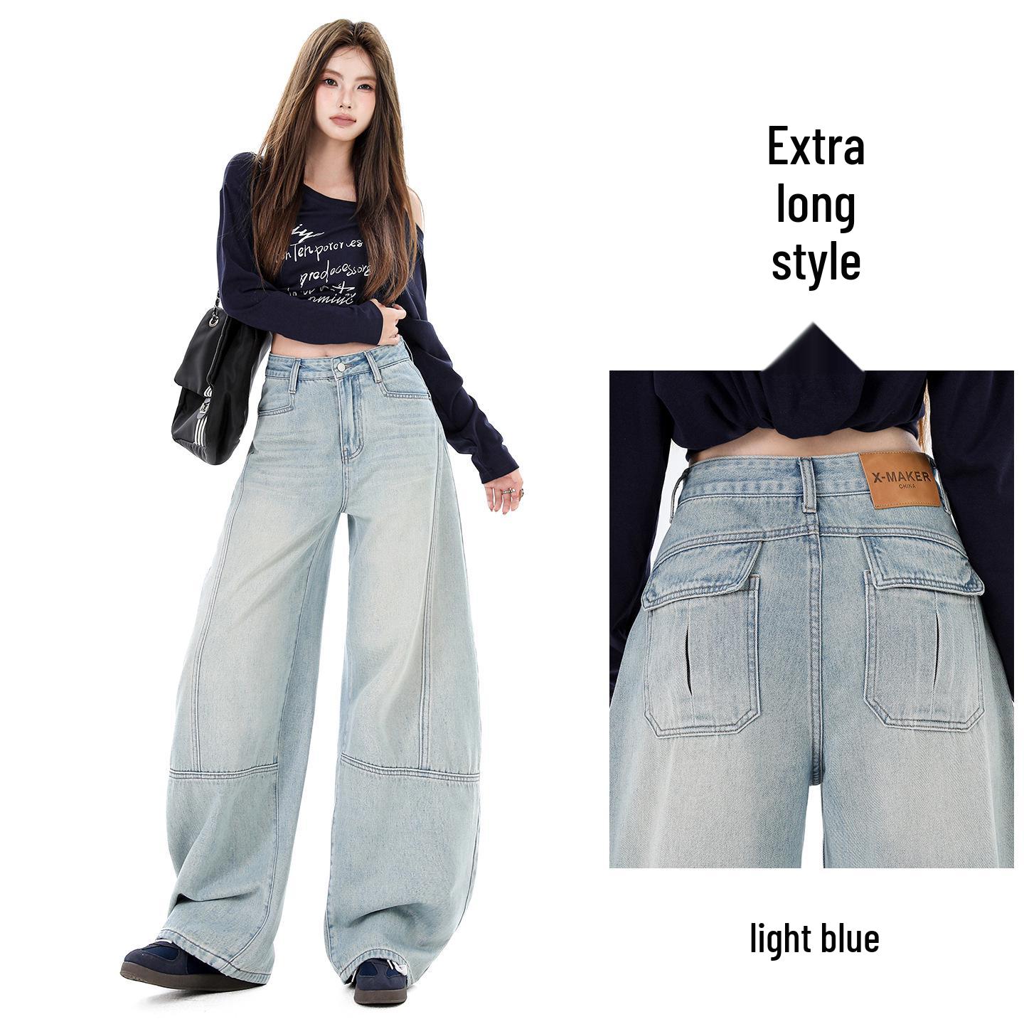 

Light Blue Women s Wide-Leg Retro Jeans 2026: Hip-Covering, Slimming, Floor-Length Pants for Spring/Autumn. XL (121-132 lbs)