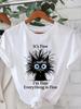 Womens Light Blue Casual Sleeve TShirt Its Fine Im Fine Everything Is Fine Sarcastic Cat Graphic Print Round Neck Summer
