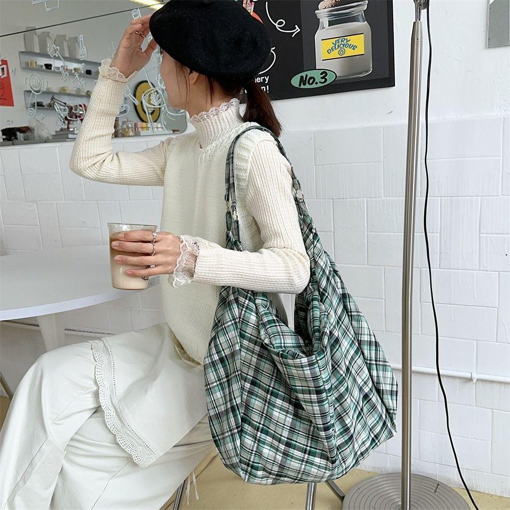 Retro Plaid Tote Bag Colorful Women's Handbag Convenient Single-shoulder Bag Commuting