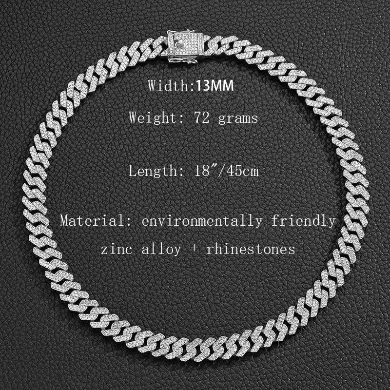 Herren Damen HipHop Iced Out Bling Prong Kubanische Kette Halskette Anzug 13mm Gepflasterte Strass Gliederkette Choker Armband Modeschmuck