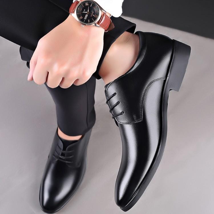 

Business Leather Shoes Casual British Style Brock Middle-aged and Young Pointed Leather Shoes 39 чёрный