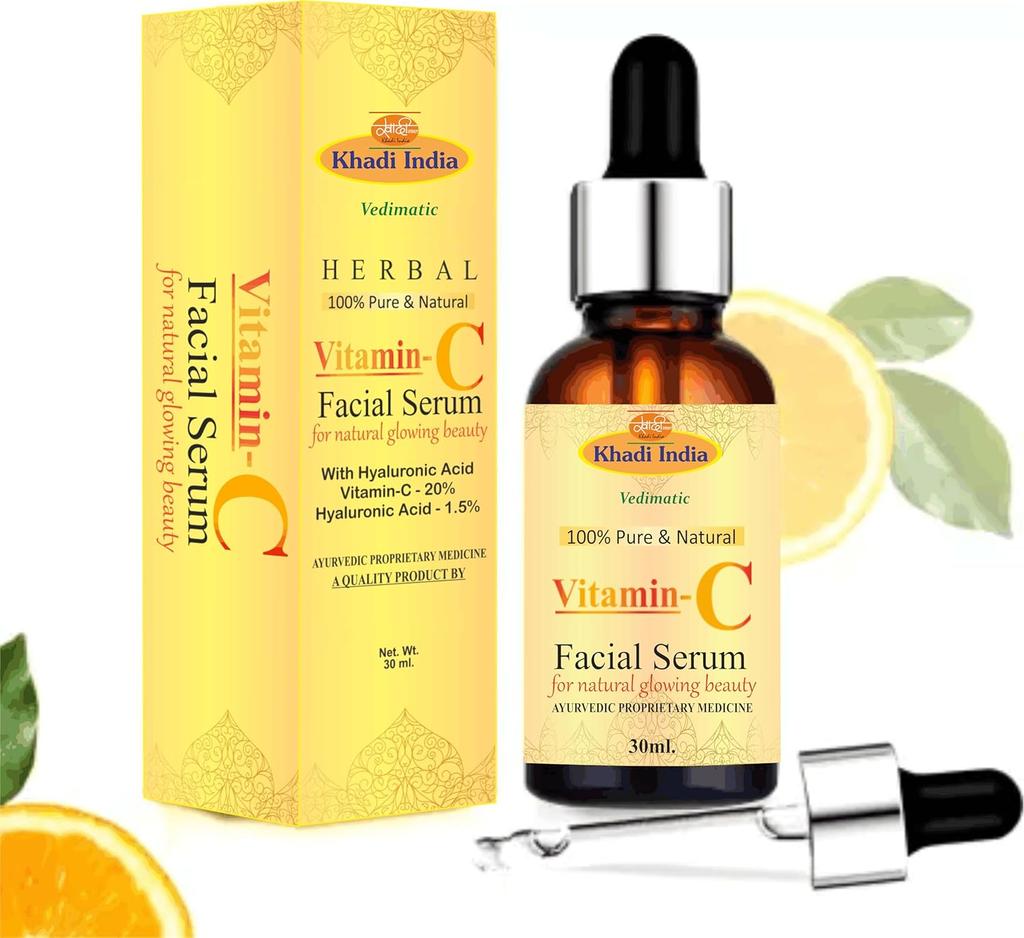 Khadi Natural Herbal Bright Complete Night Vitamin C Serum 30ml For Glowing Skin PM Routine