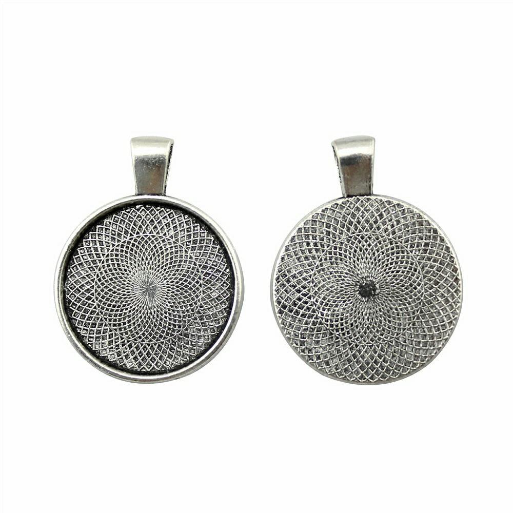 

4шт Круглый боковой перфорация Стиль Камея Кабошон Кулон База Настройка Ювелирные компоненты Аксессуары Античное серебро Цвет Цинковый сплав 25 мм