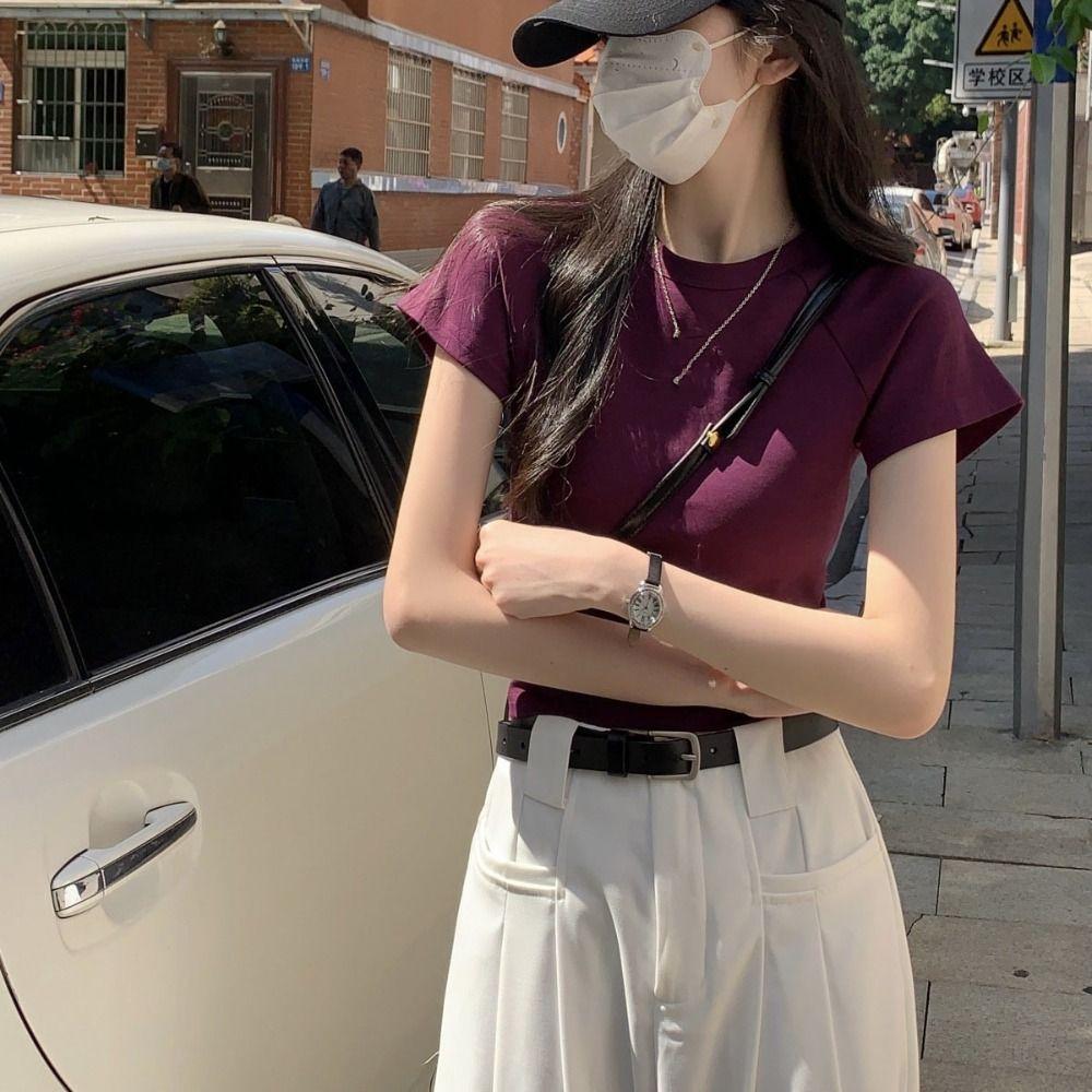 Slim Fit Y2K Crop Top Chic Tees Shirts Women Fashion Short Sleeve T-shirt  Streetwear