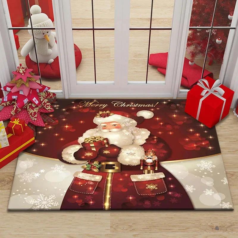 Merry Christmas Santa Claus Home Entrance Decoration Carpet Door Mat Non-Slip Hallway Bedroom Bathroom Mat Living Room Rugs