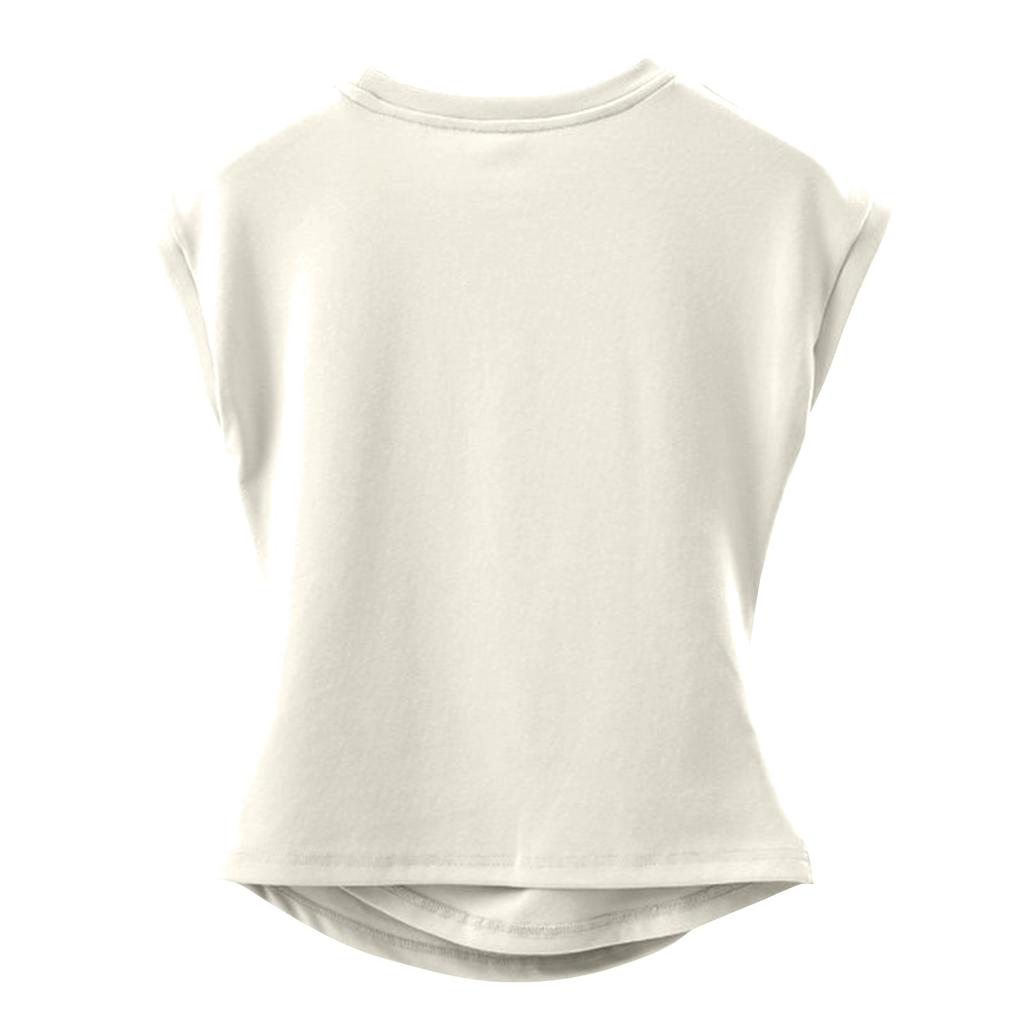 Dámské módní jednobarevné tričko s kulatým výstřihem, skládané tričko, vesta