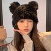 Mickey Ears Rabbit Hair Hat Women's Autumn and Winter Thickened Cold-proof Warm Baotou Hat Plush Fur Cute Headscarf Hat