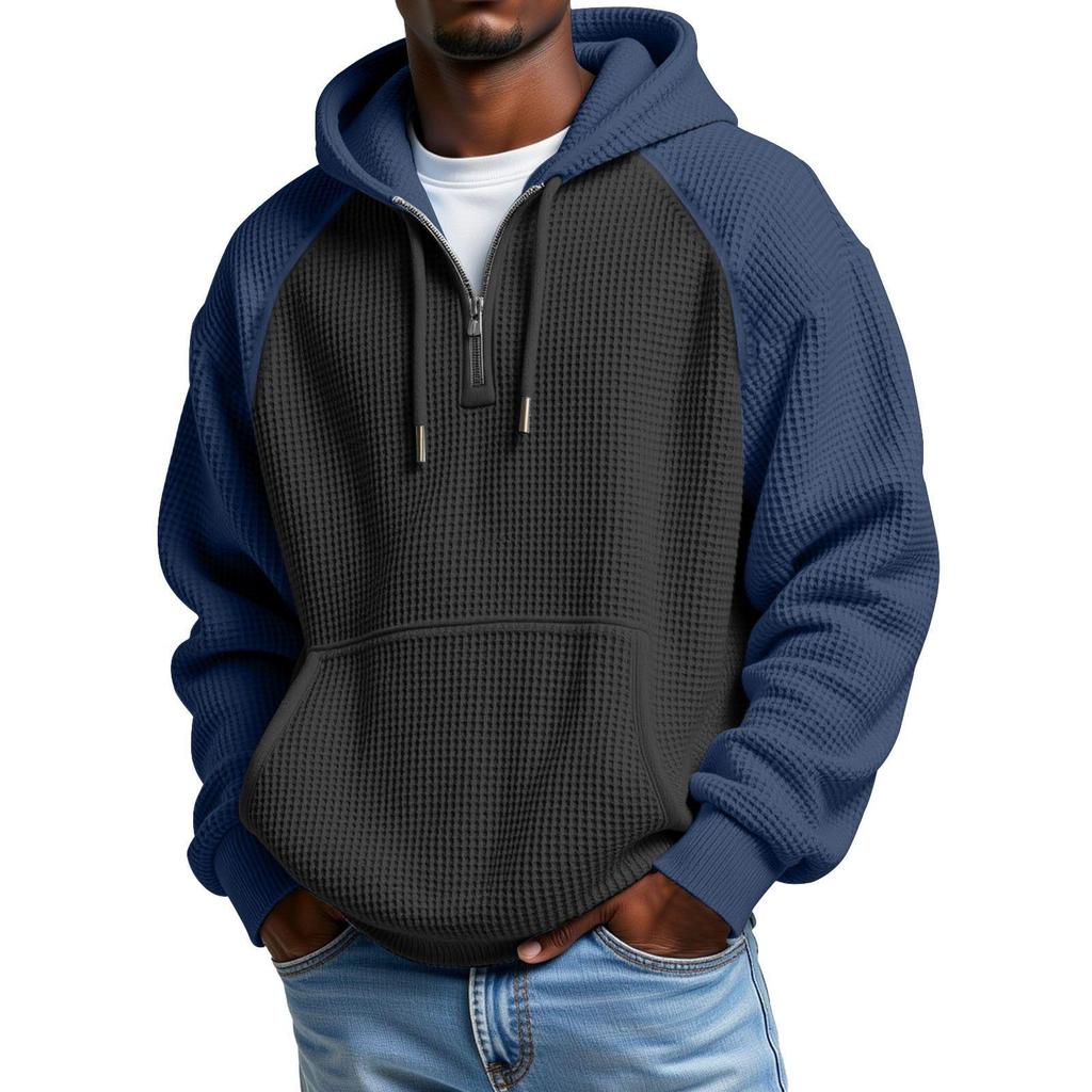 Men's Heavyweight Color Block Hooded Sweatshirt Jacket for Autumn/Winter