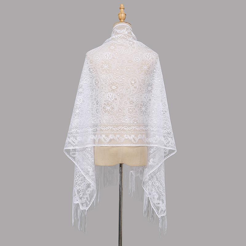 Popular solid color cheongsam lace hollow fringed silk scarf women's summer long scarf shawl