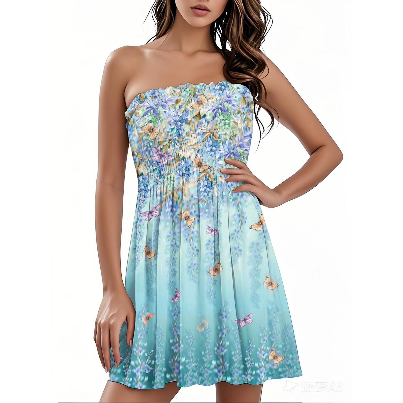 

Модное женское повседневное платье-бандо с цветочным принтом без рукавов M