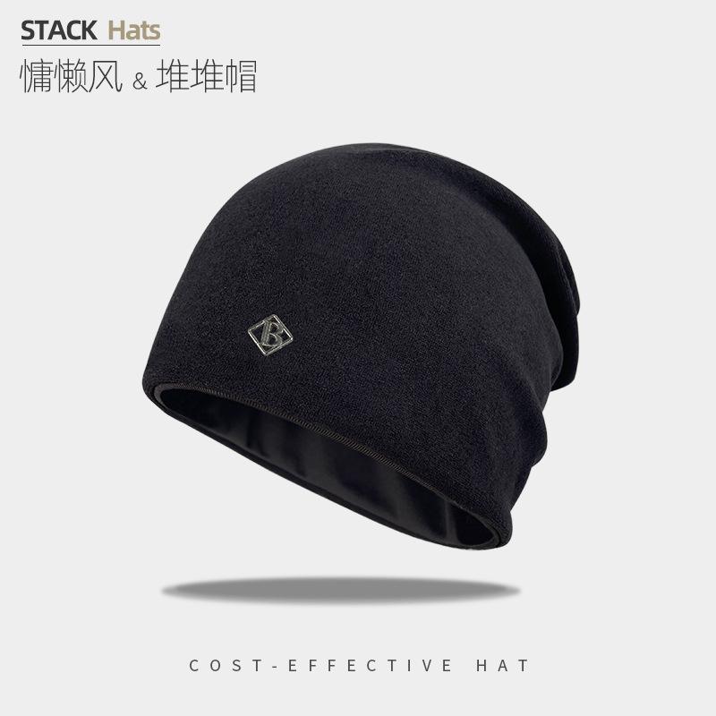 Metal Label Small Pile Hat Seasonal Cold Protection Confinement Hat Warm Ear Protection Big Head Circumference Showing Face Small Pullover Hat