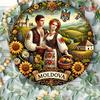 Semn Planetjuice Metal Artă de Perete Costum Popular Moldovenesc Peisaj Rural 8x8 Inch Decor Rustic pentru Casă