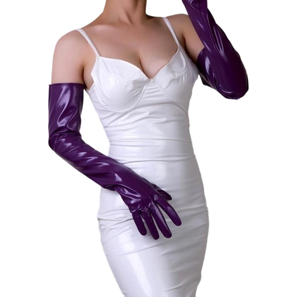 High Gloss Faux Leather Extra Long Gloves Various Shades For Style And Costume Play