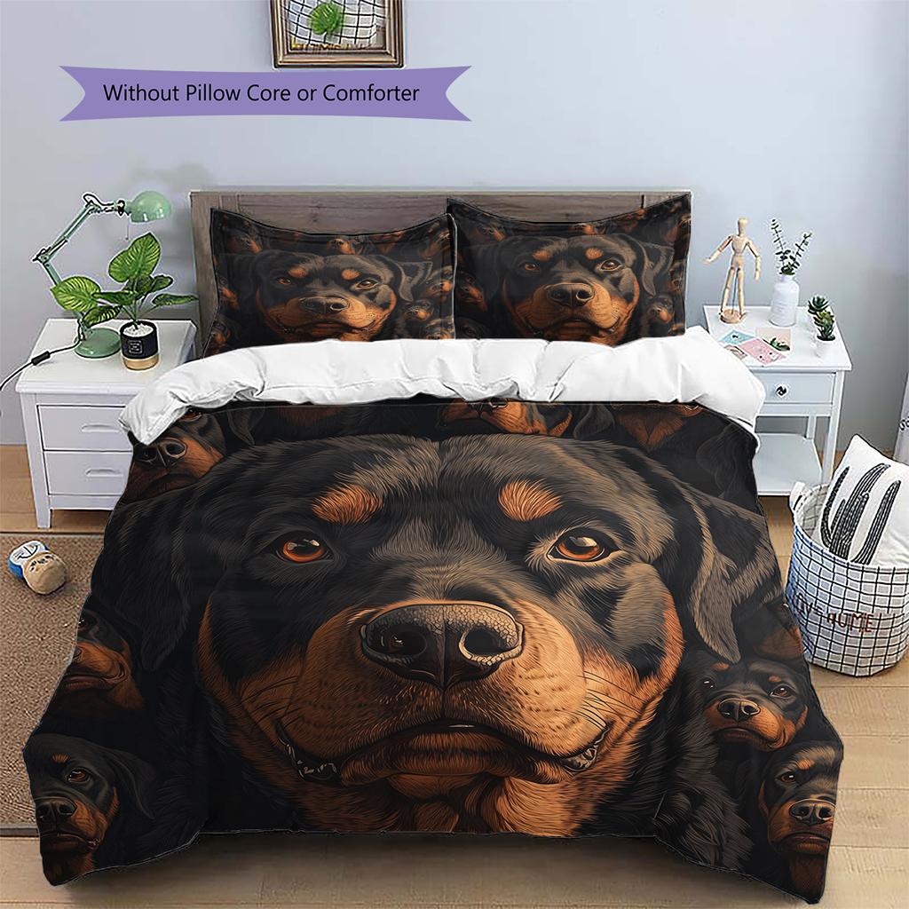 Black Rottweiler Pattern Bedding Home Decoration Birthday Gift (1 * duvet cover + 2 * pillowcase, without core)