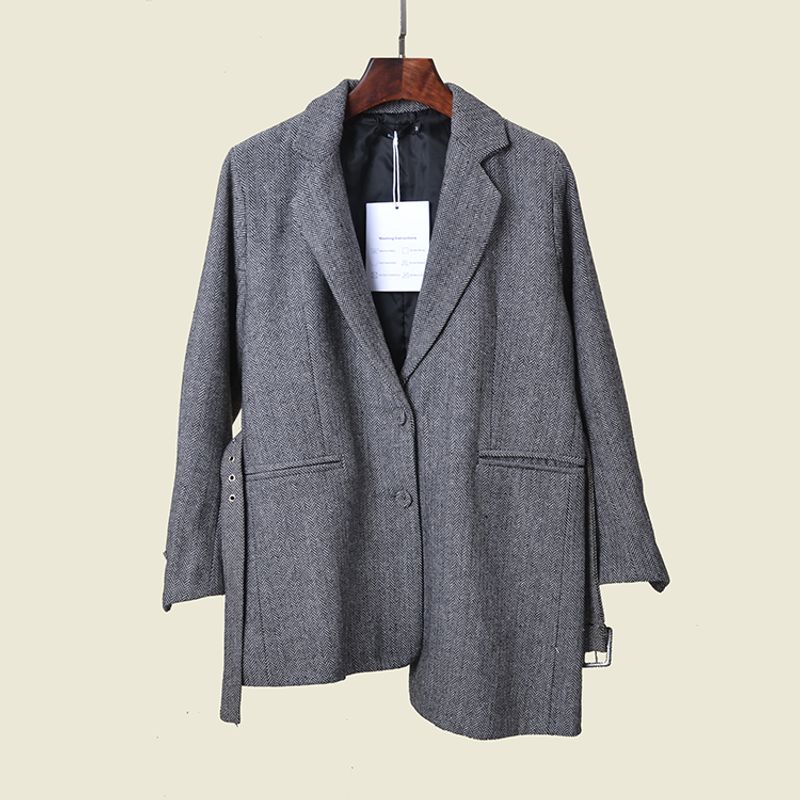 

Domestic Brand Withdraw from Cupboard Single Irregular Design Suit Outerwear Loose Belt High-Grade Gray Knit cardigan Advanced Gray M