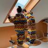 Kids Cute Striped Hooded Pajamas Set Winter Warm Loungewear Boys Girls