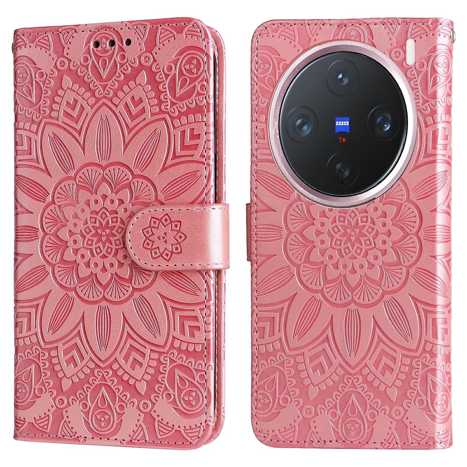 

For vivo X200 Pro mini 5G Case Sunflower Imprint Leather Wallet Phone Cover Pink