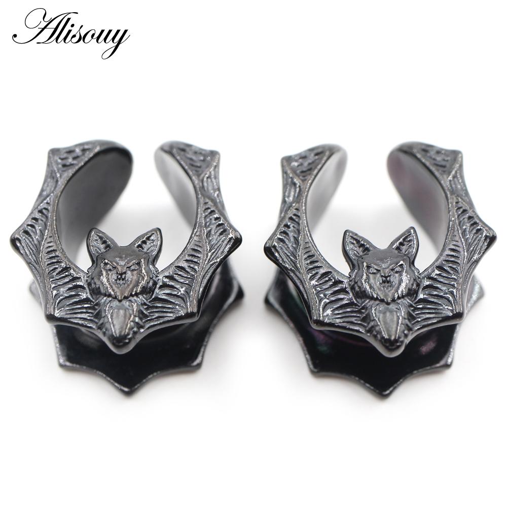 Alisouy 1PC Copper Alloy Casting Animal Bats Saddle Ear Tunnels Plugs Expander Stretcher Gauges Earrings Piercing Body Jewelry