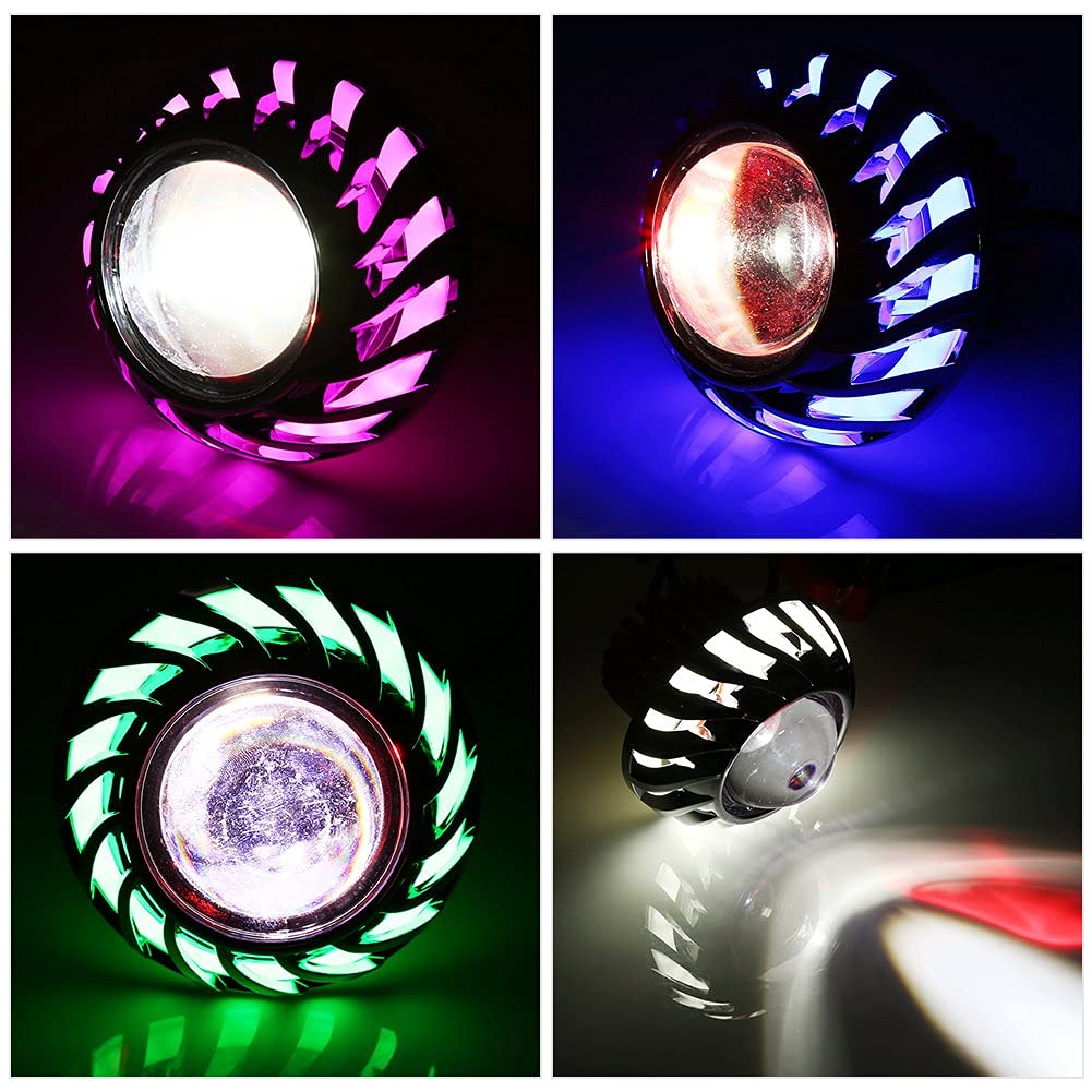Motorcycle LED Headlight Projector Squid Ring Qiilu LED Projector Lens Dual Halo Angel Devil Eye Spot Light Motorcycle Headlight (Blue)