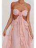 European & American 2026 Women's Elegant Chiffon Ruffle Slit Long Dress