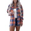 Cardigan Camisa Feminina Xadrez de Manga Comprida com Gola Pontuda para a Primavera 2025