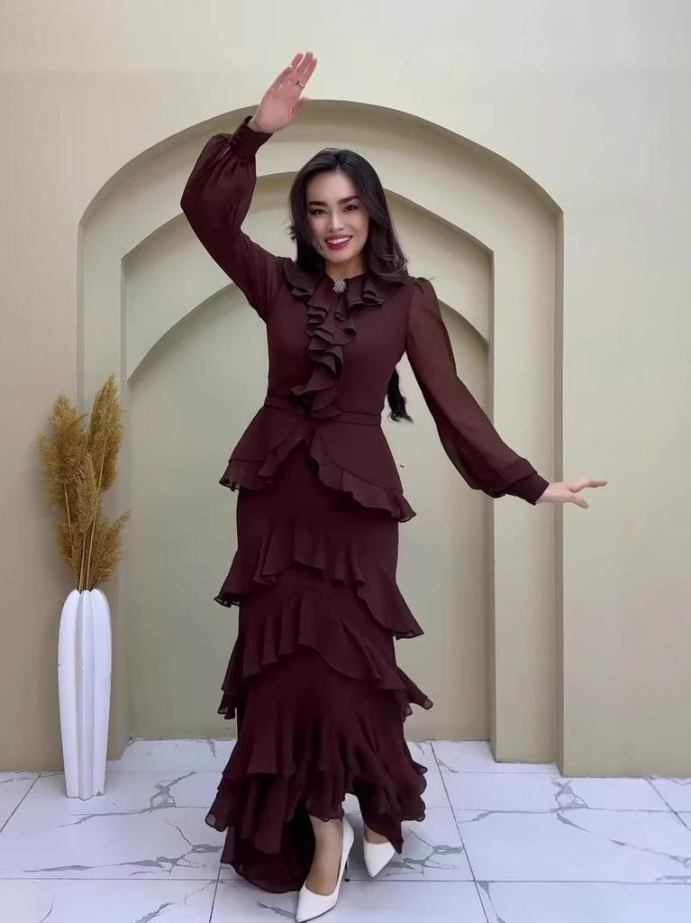 European Elegant Winter 2025 Soft Flowing Long Sleeve Dress
