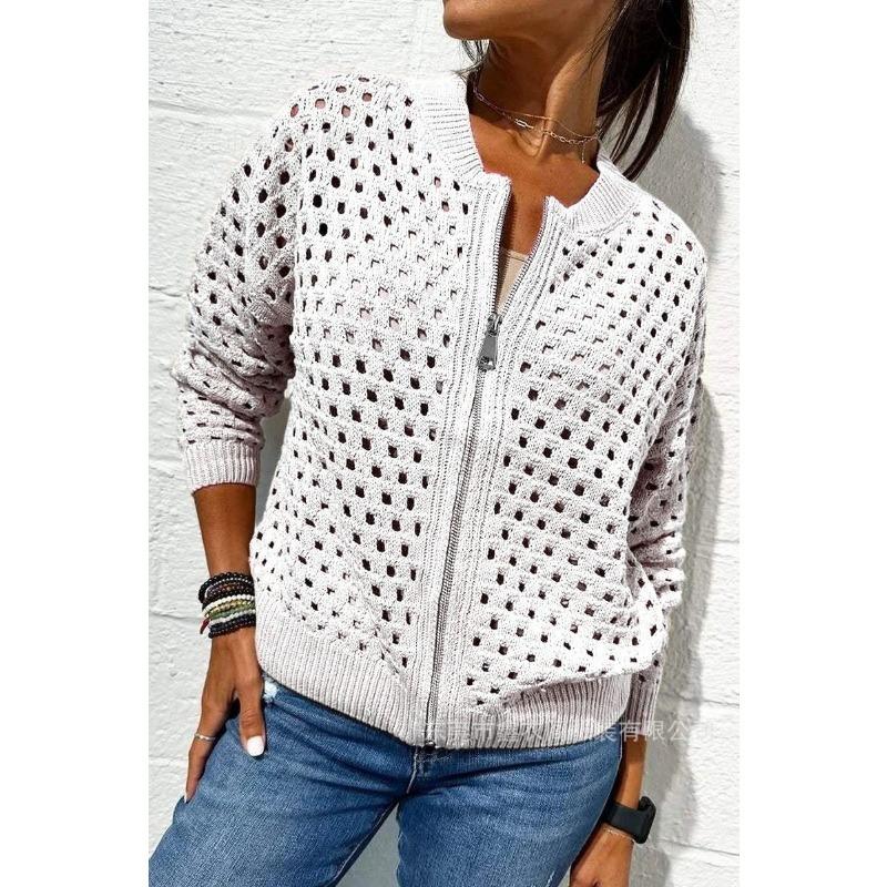 Casual Knit Jacket with Zipper Closure and O-Neck for Autumn/Winter