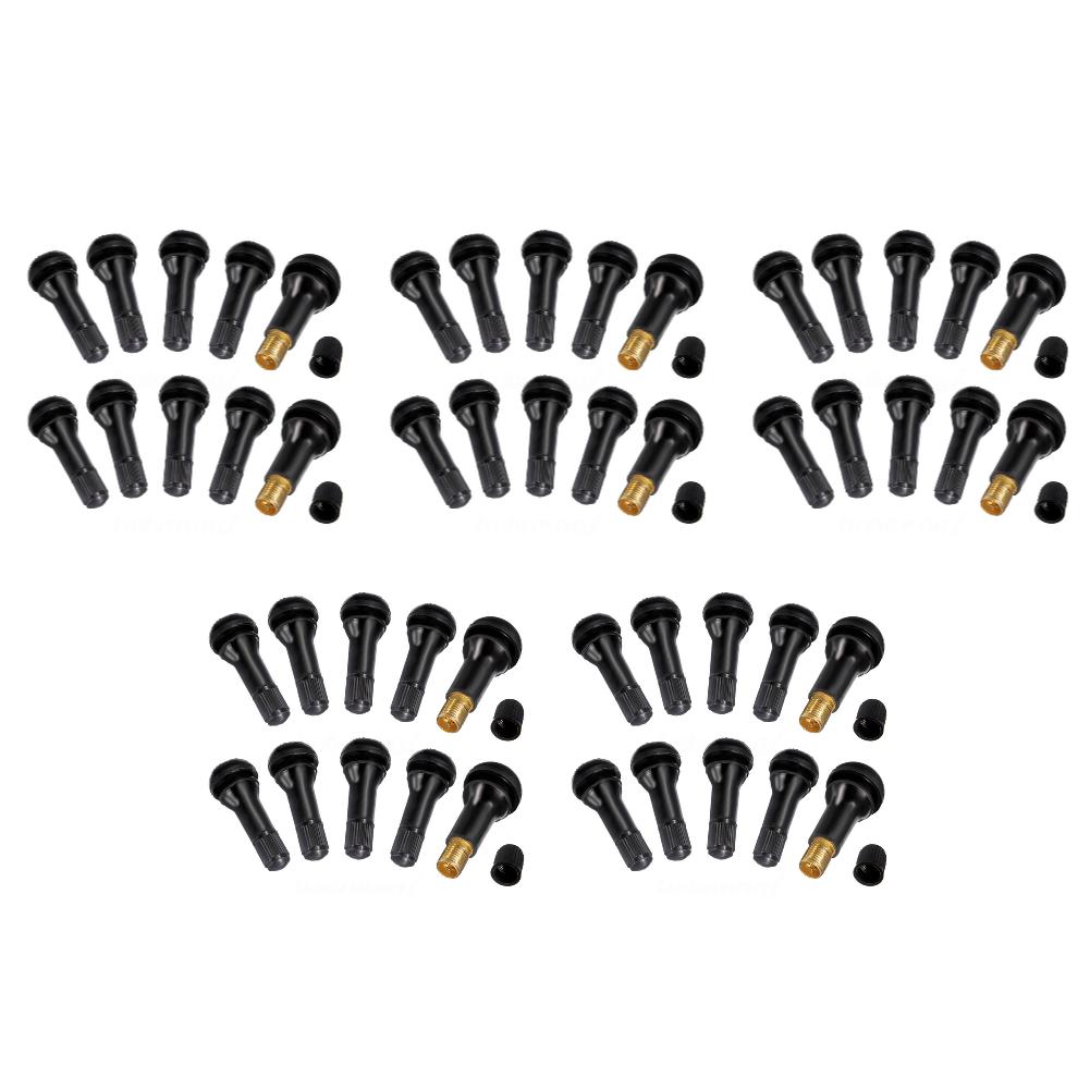 10-50PCS TR413 Snap In Tire Valve Stems Black Tubeless Rubber Tire Valve Cap Valve Tool Wheel Replacement With Dust Cap