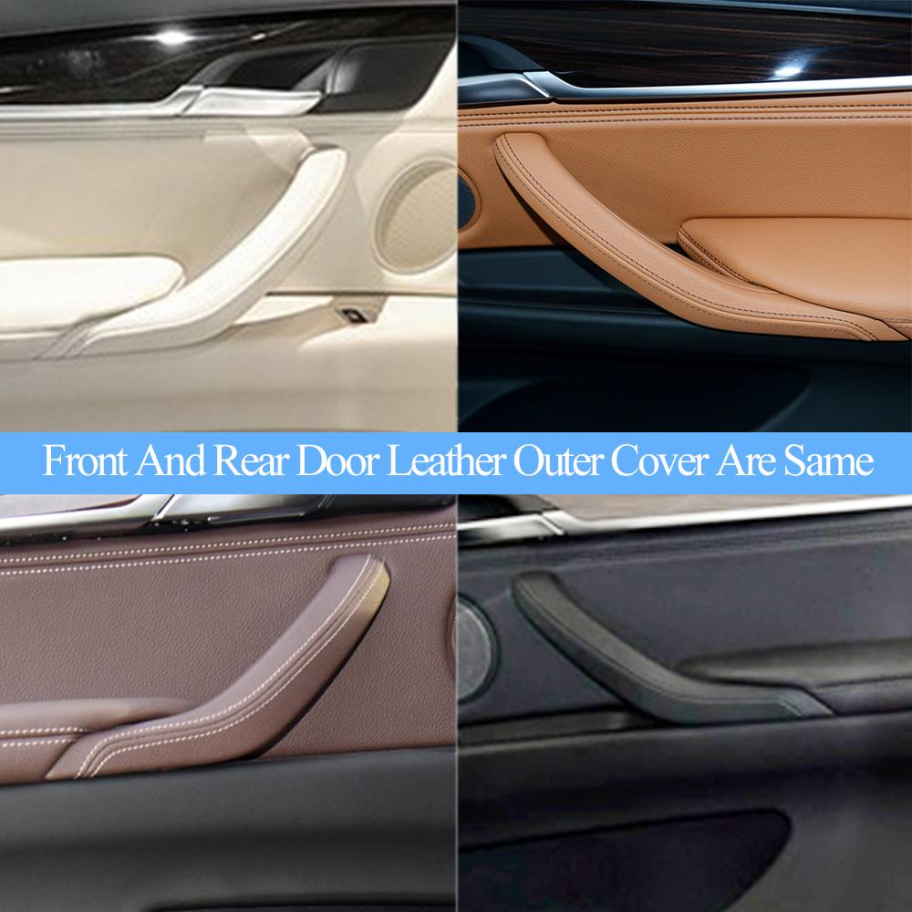 Beige Black Car Interior Passenger Front Rear Door Pull Handle Outer Leather Cover Trim Set For BMW X5 X6 F15 F16 2014-2018