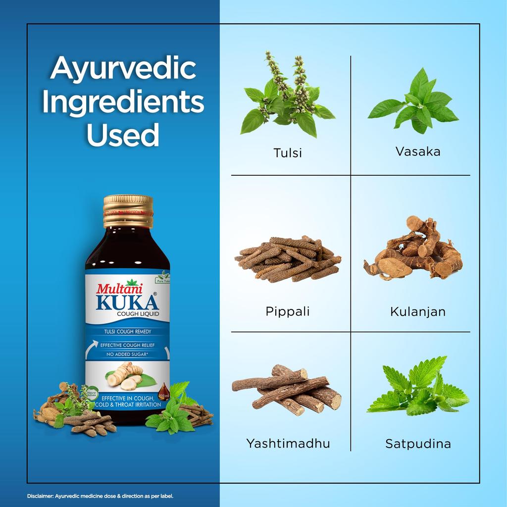 Multani Kuka Cough Syrup Sugar Free (No Sugar Added) | Pack of 2 (100ml Each) | Get Ayurvedic Relief from Throat Issue, All Types Of Cough & Cold |
